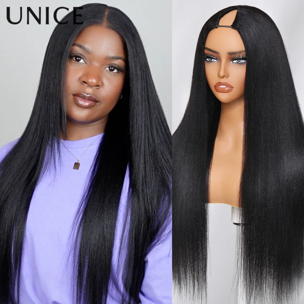 Straight V Part Wig 100% Human Hair Clip-In U Part Wig Beginner Friendly Glueless