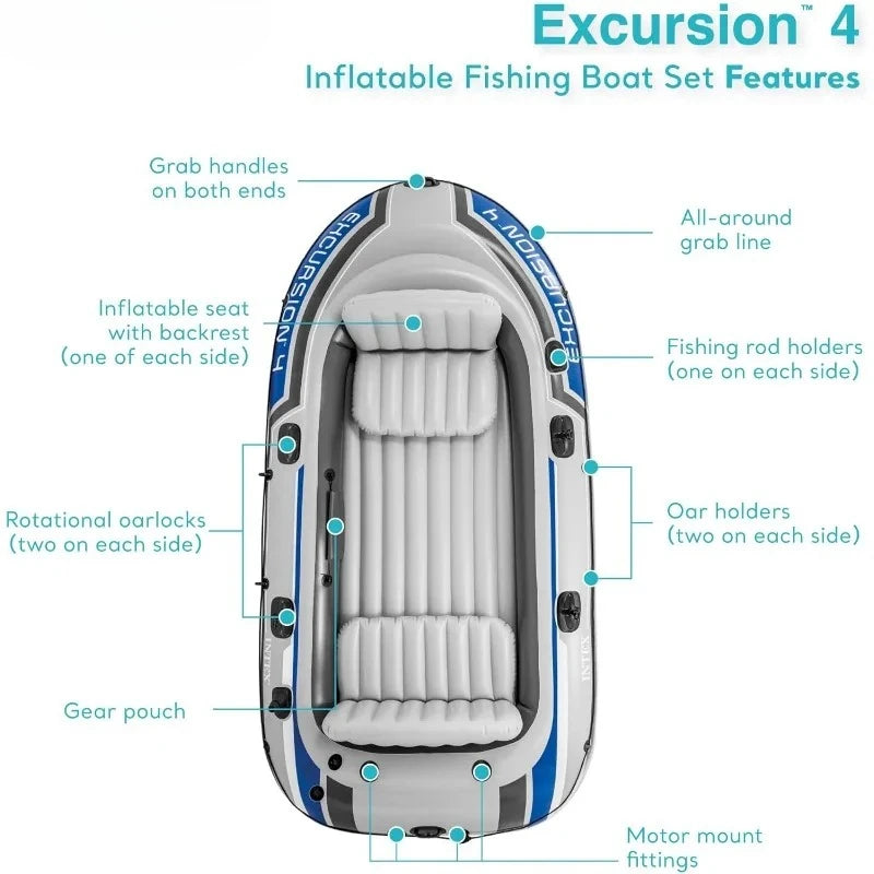 Garden Excursion 4 Inflatable Boat Set: Includes Deluxe 54in Boat Oars