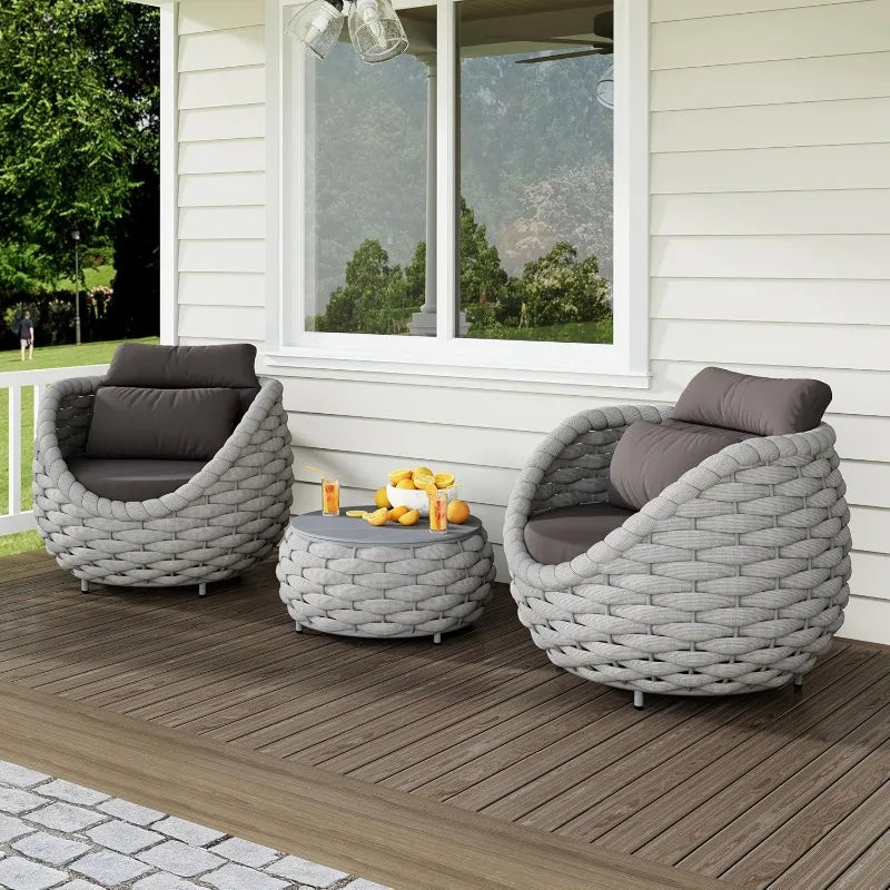 Woven Rope Patio Chair Set Aluminum Outdoor Furniture 2 Piece