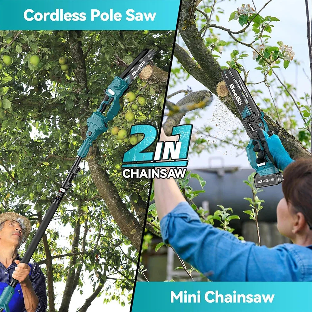 2 in 1 Cordless 6" 8'' Pole Saw Mini Chainsaw Power Electric Pole saw Chain Saw