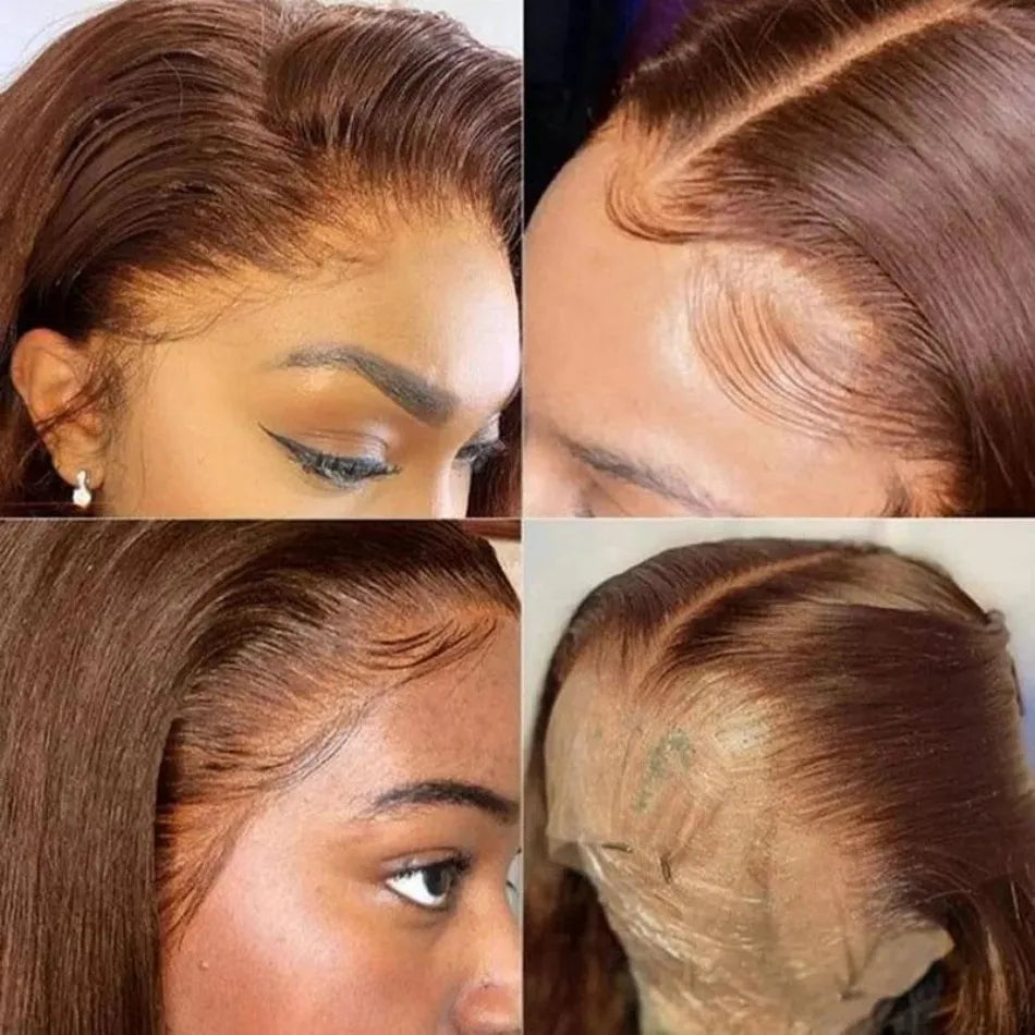 Chocolate Brown Human Hair Wig Colored Straight 13X6 Hd Lace Frontal Wig