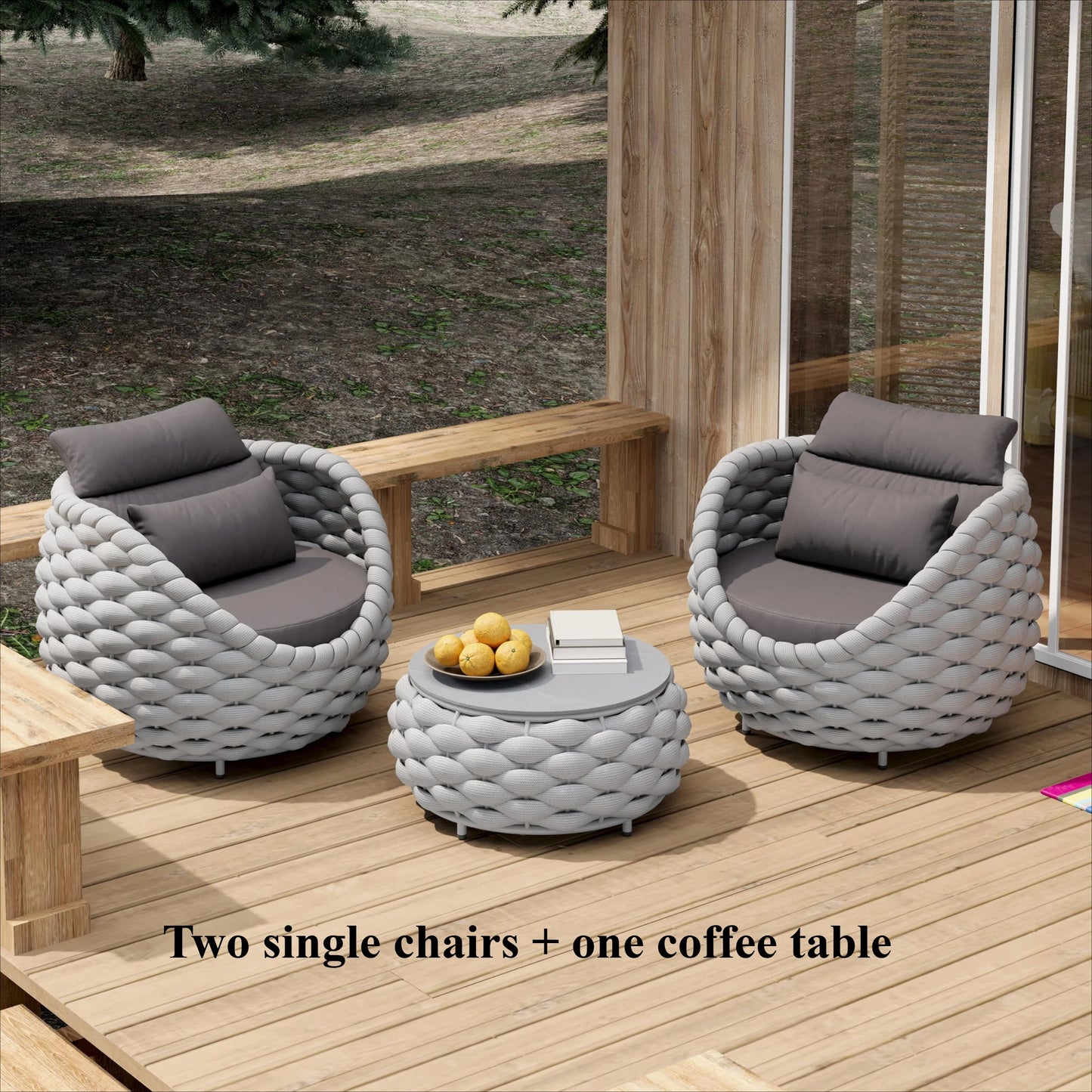 Woven Rope Patio Chair Set Aluminum Outdoor Furniture 2 Piece