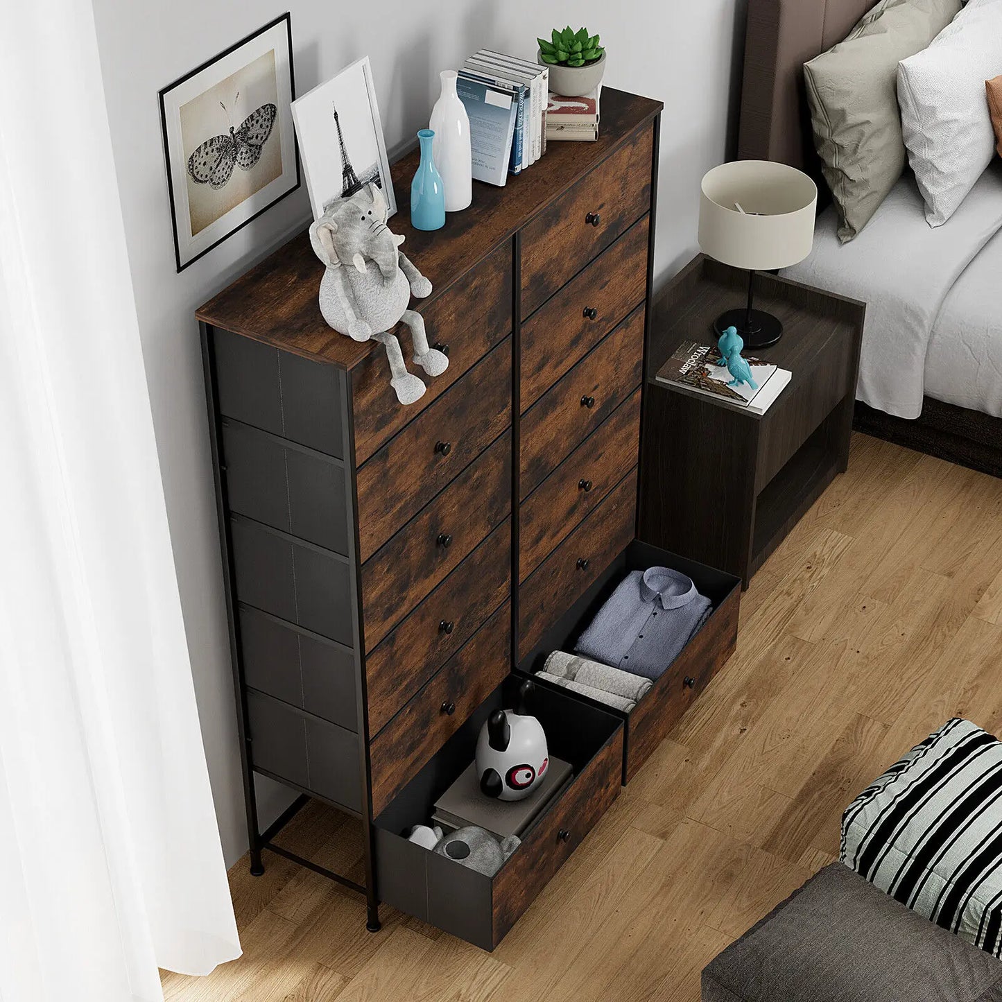 Dresser Storage Tower Organizer, Chest of Drawers 12 Fabric Drawers