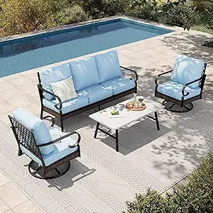 4-Piece Patio Furniture Set with Metal & Rattan Design,