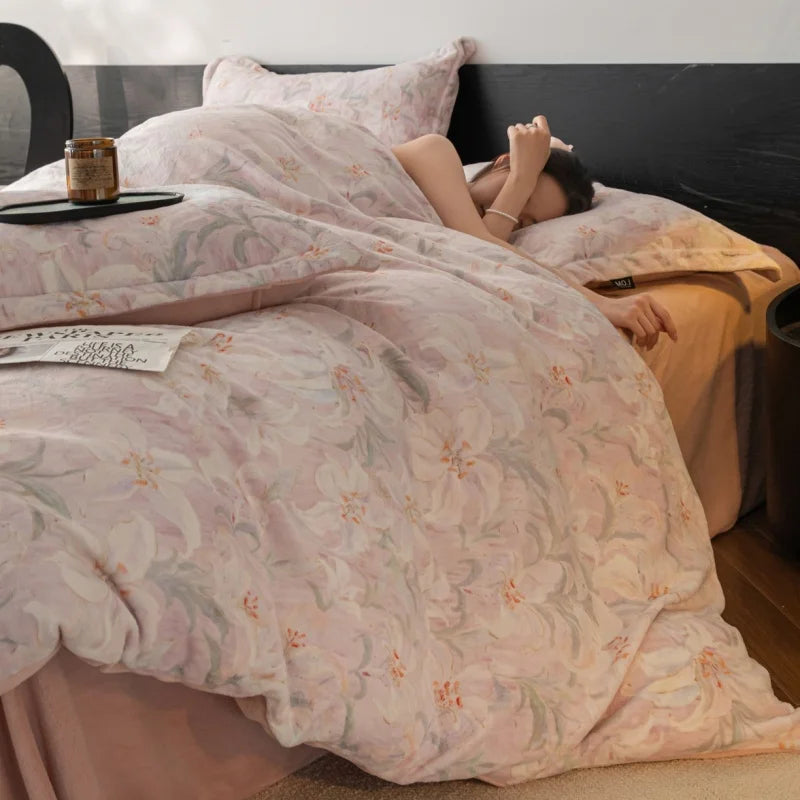 Warmth Milk Velvet Bedding Set,  Digital Print Duvet Cove