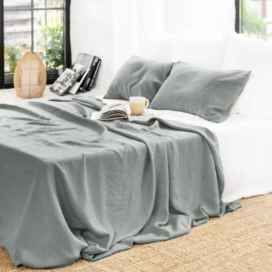 1Piece Washed French Bed linens Pure linen 100% Bedsheets Stone