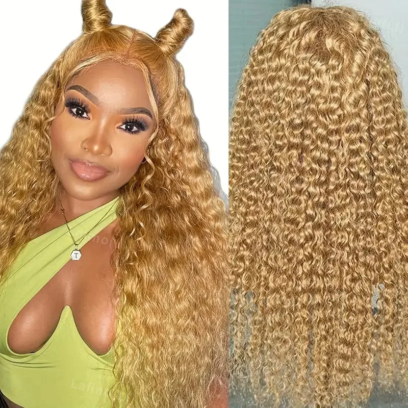 Honey Blonde Human Hair Wig Curly Wigs
