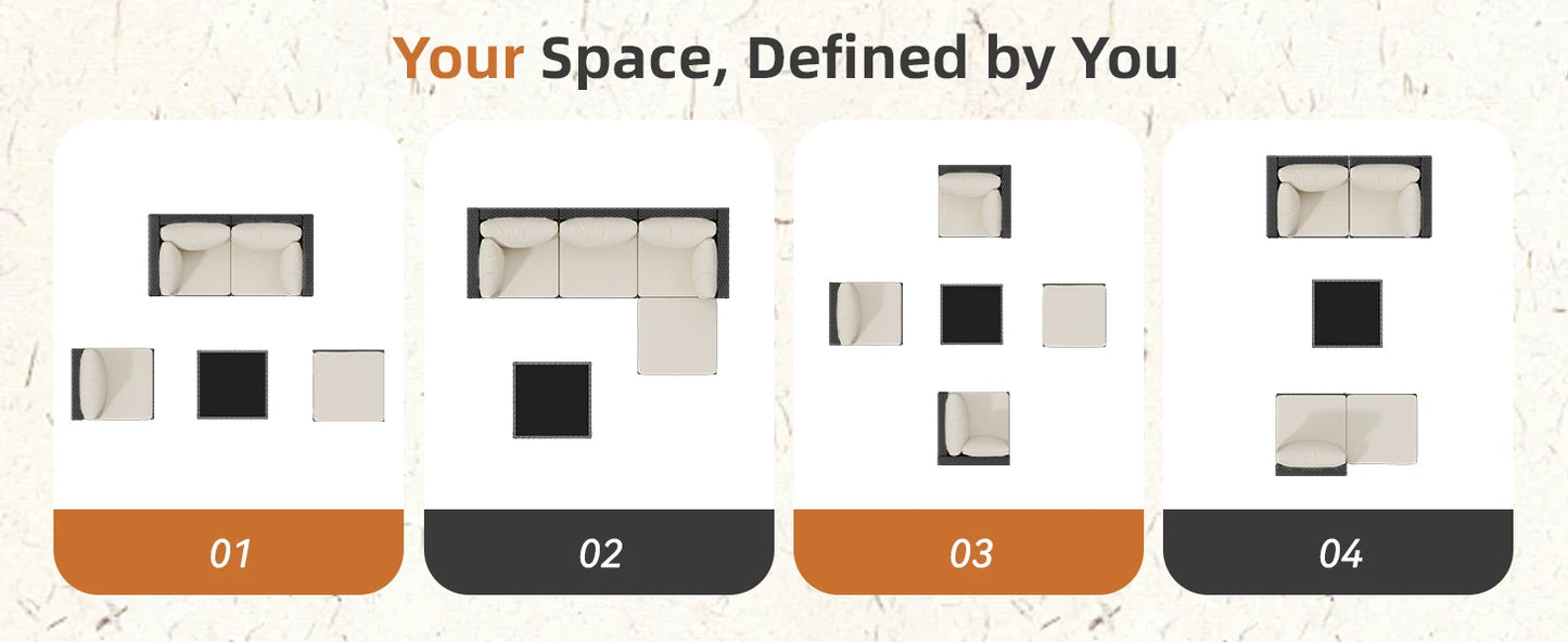 2026：Outdoor Patio Furniture , 5-Rattan Pieces  All-Weather Sectional