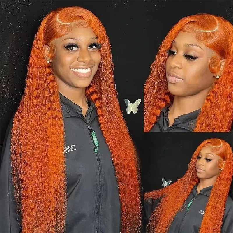 Ginger Orange Water Wave  Lace Front Wig Human Hair