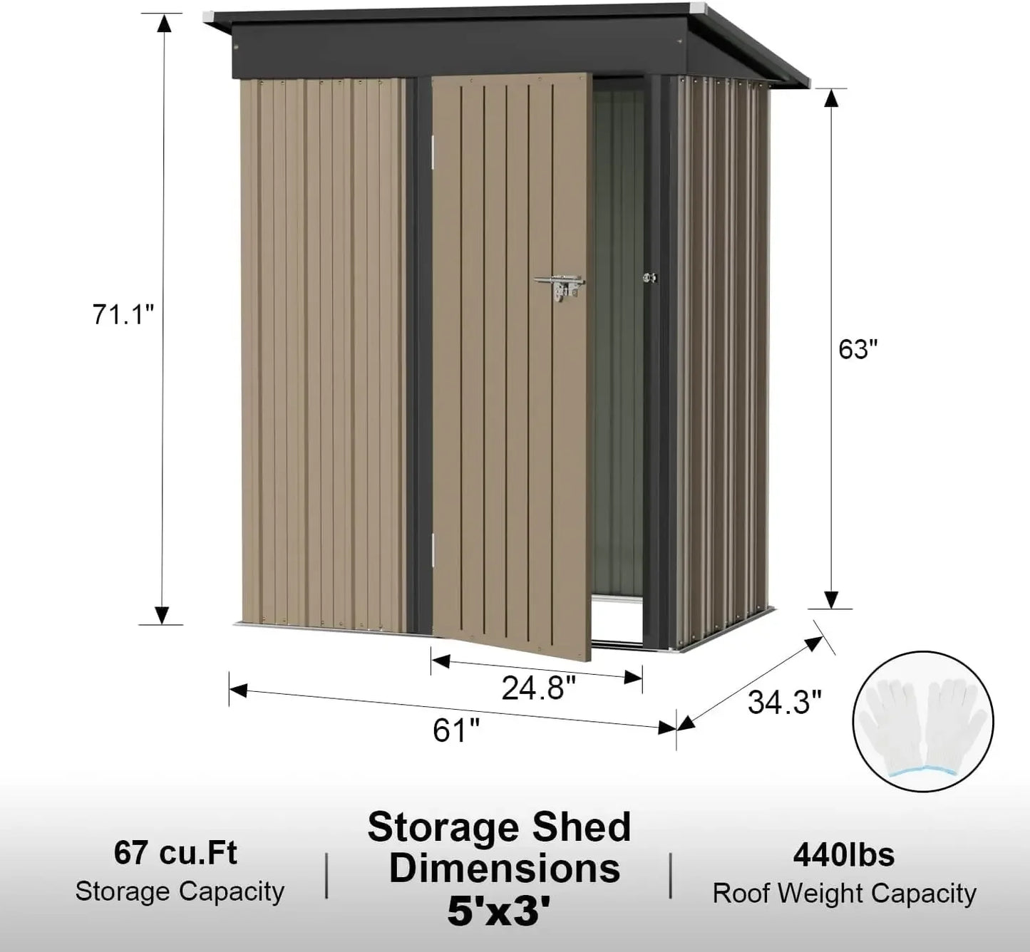 Garden Furniture  Metal Outdoor Storage Shed 5 x 3 FT Metal Shed with Lockable Door