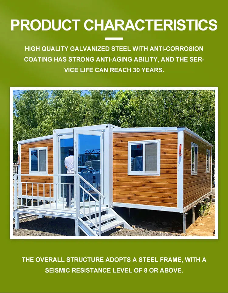 Portable Living Container Tiny House 20ft Foldable Prefab Mobile Modular Office Home Steel Frame Expandable