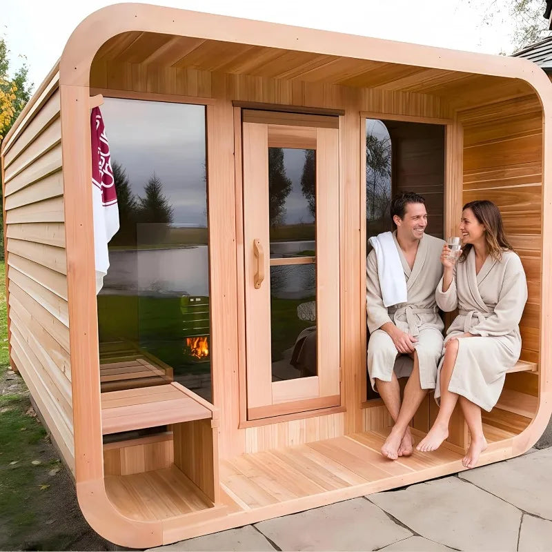 Wood Stove Steam Sauna with Red Light Therapy for 4-10 Person, Hemlock & Cedar