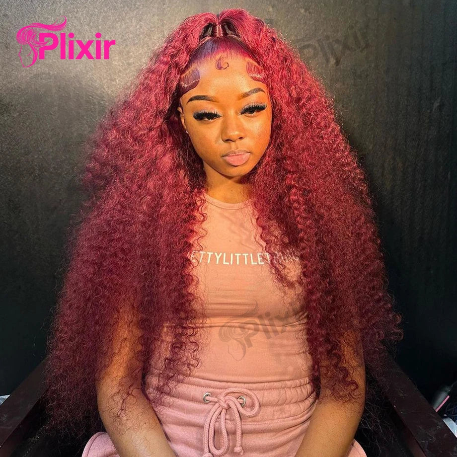 Burgundy 13x6 HD Lace Frontal Human Hair Wig Deep Water Wave Curly Lace Front Wig