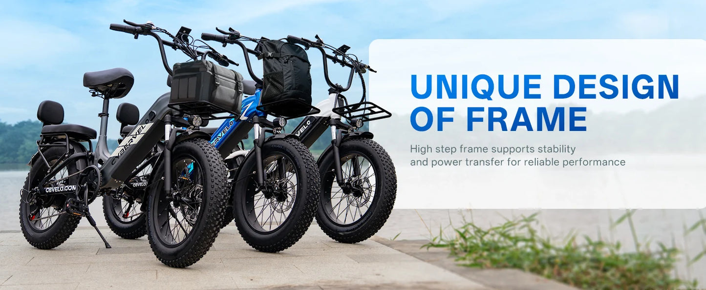 Step-Thru Electric Bike for Adults and Youths,  30+MPH, 20" Fat Tire 7-Speed