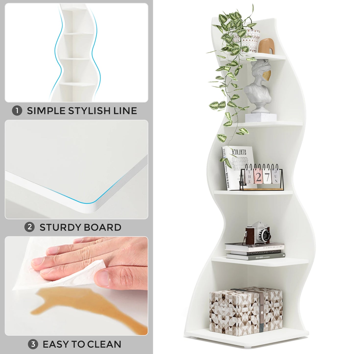 Corner Shelf, Modern 5-Tier Wall Corner Bookshelf,