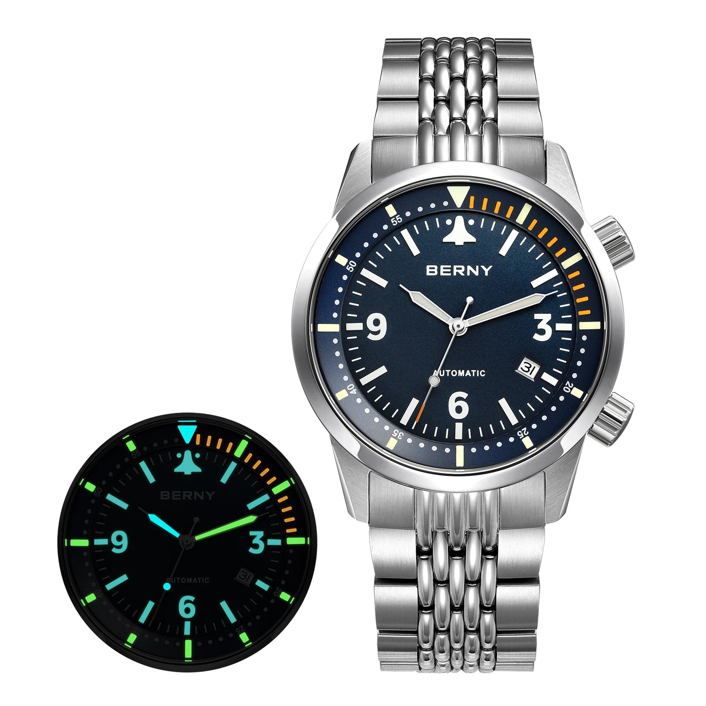 BERNY 20ATM Automatic Men's Diving Watches Top Luminous Sapphire AR Coated Diver Watches