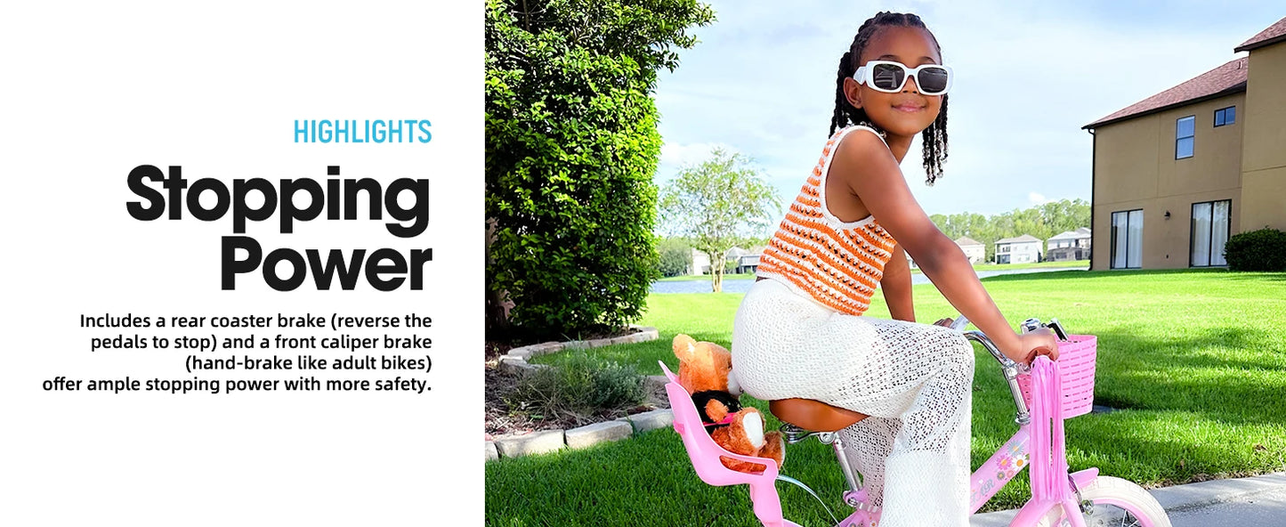 Kids Bike for Girls Ages 2-7 Years,  Bikes with Doll Bike Seat & Streamers,