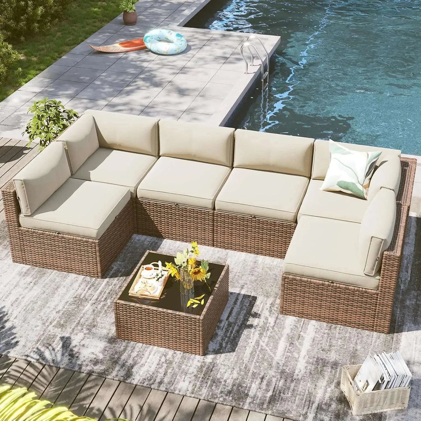 7 Piece Outdoor Patio Furniture Set with Coffee Table