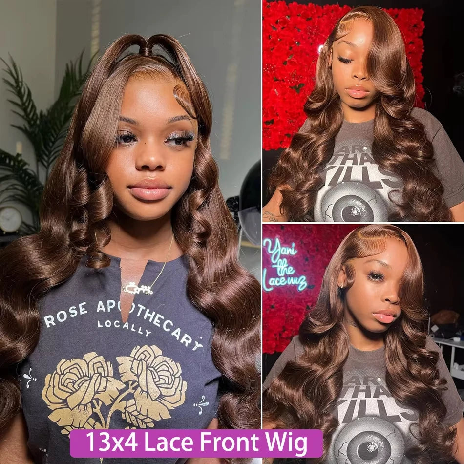 Chocolate Brown Human Hair Wig 13x6 HD Lace Frontal Wig