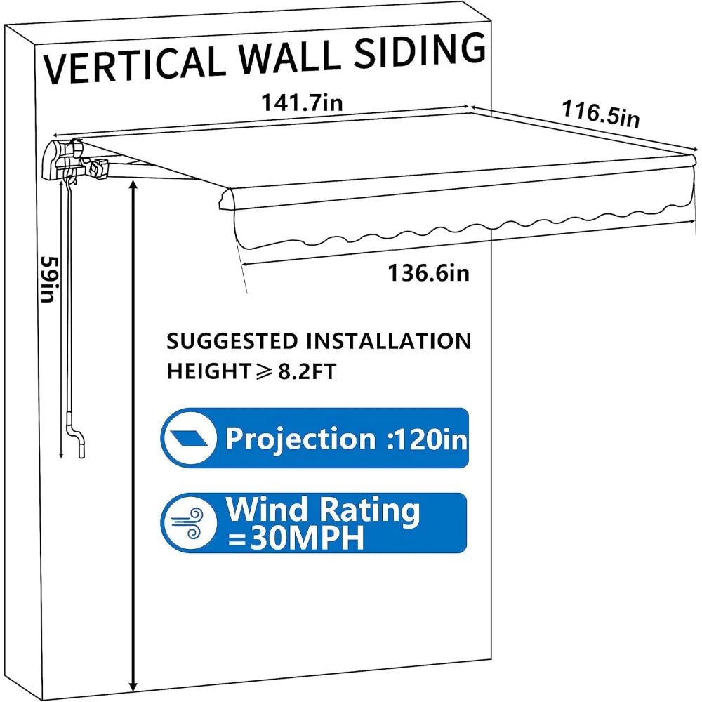 Manual Retractable Patio Awning, Outdoor Window Sun Shelter Shade