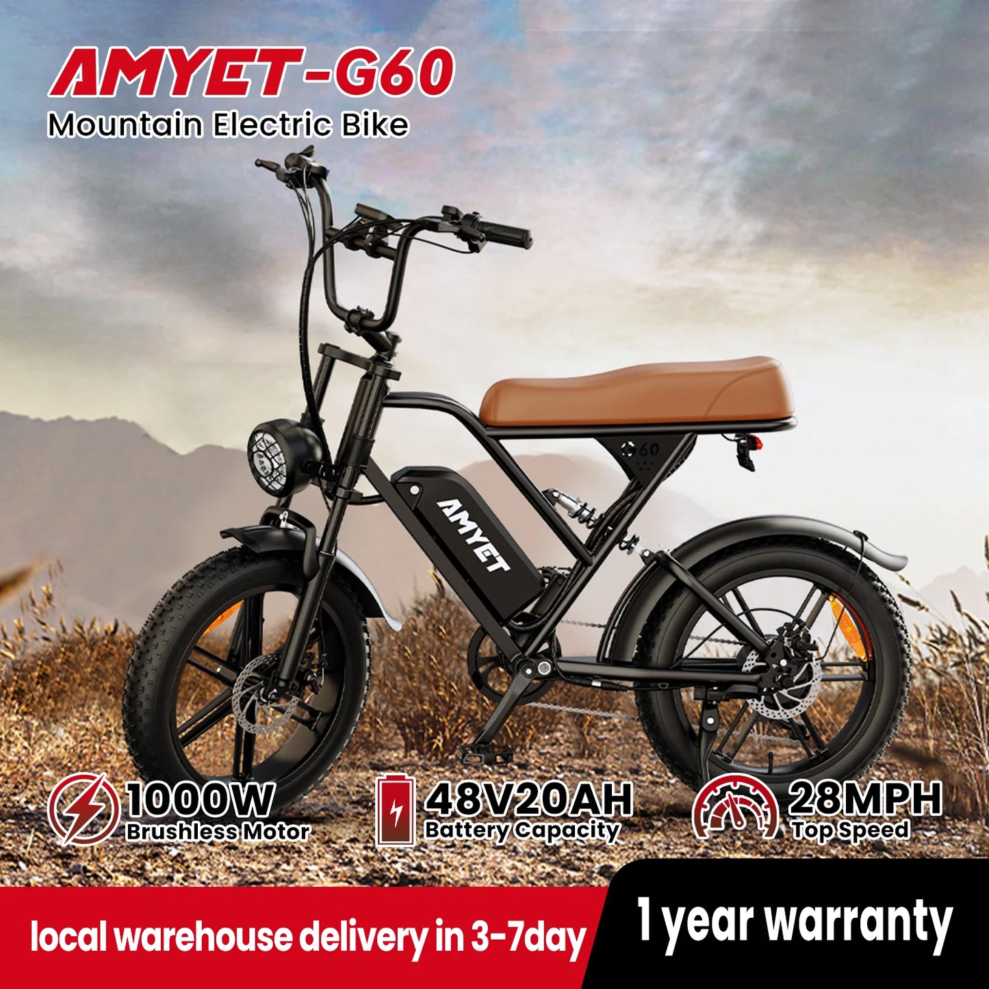 Adults Electric Bike 1000W Motor Mountain Moped Ebikes For Men