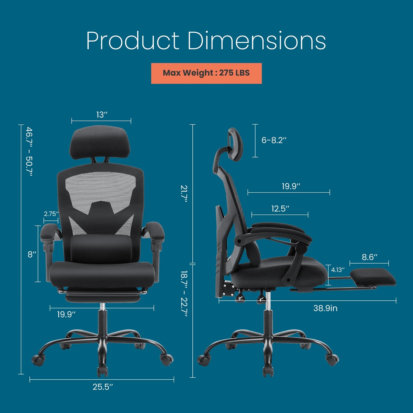 High Back Ergonomic Reclining Gaming Office Chair with Lumbar Support Pillow Meshair