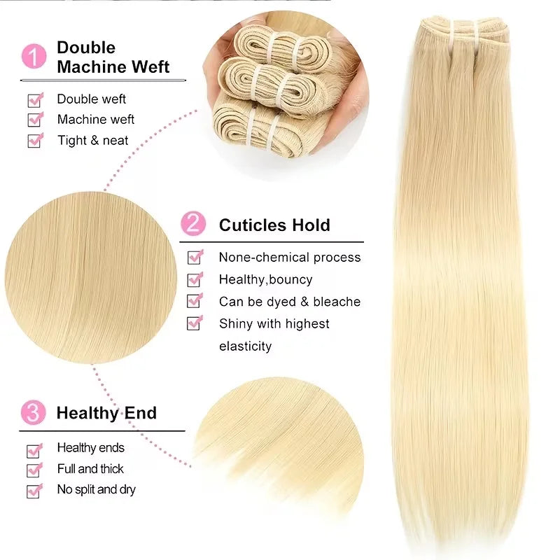 Straight 613 Blonde Color1/3/4 Brazilin an Hair Bundles Sight Weave Remy Human Hair Wig