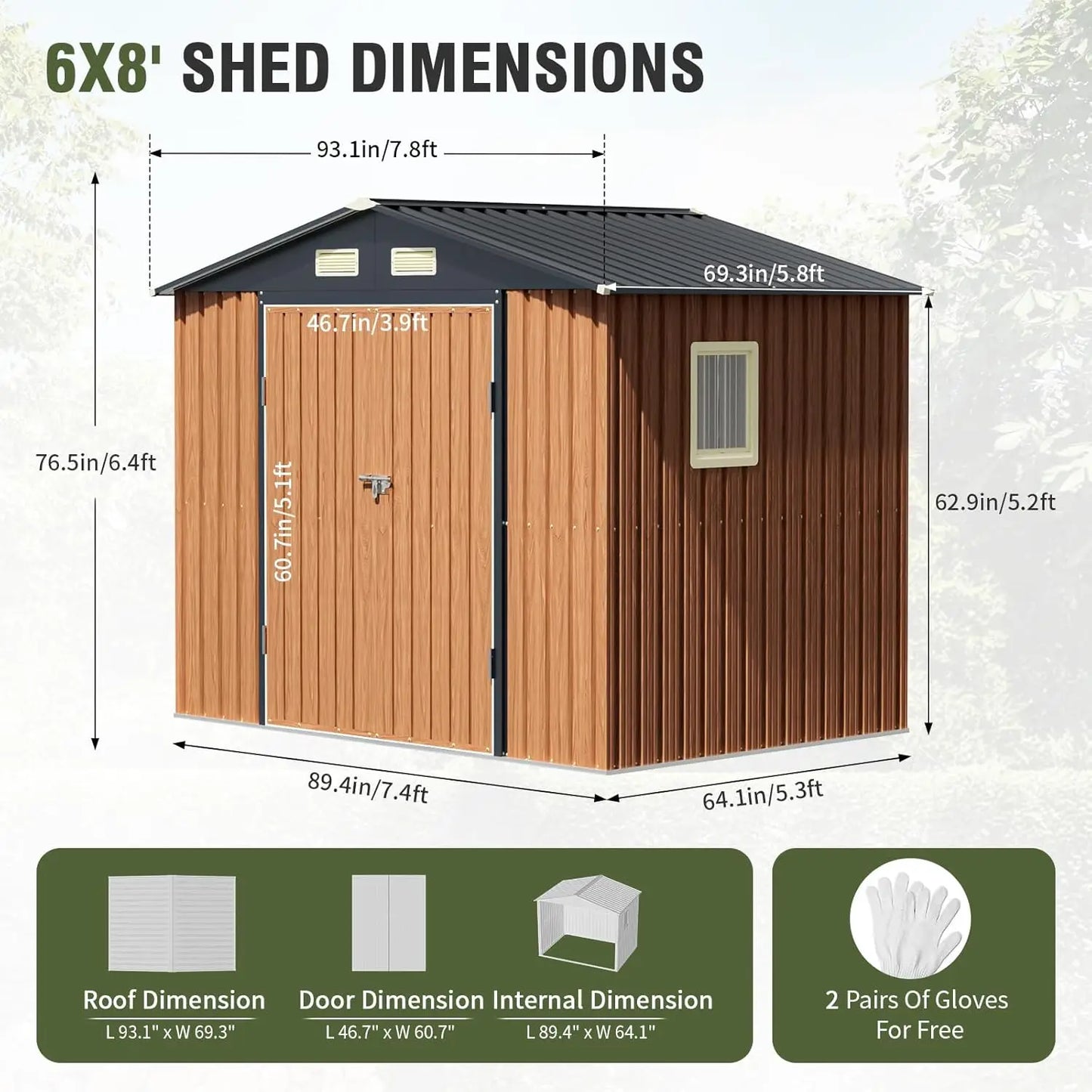 8x6 Ft Outdoor Storage Shed with Window, Lockable Doors, Steel Garden Shed for Backyard, Patio Tool Storage