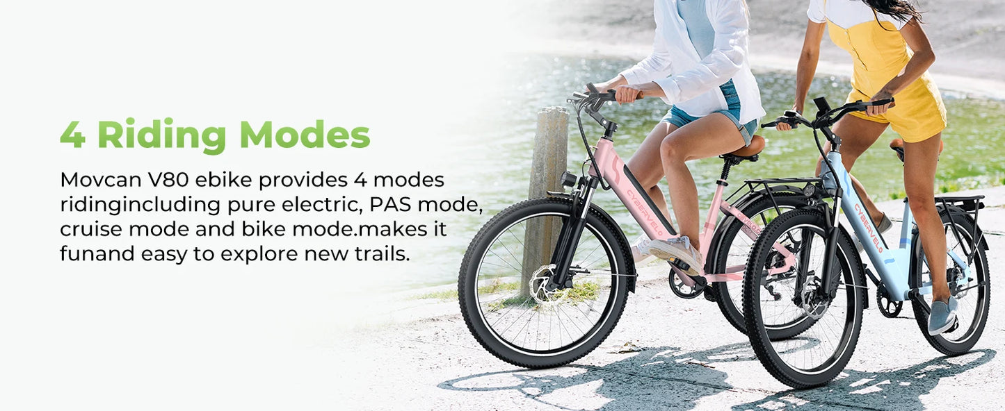 26" Step-Thru Electric Bike for Adult,1000w Peak Motor 80Miles Range,
