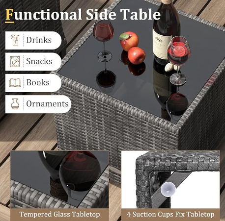 RELAX4LIFE 3-Piece Wicker Patio Furniture Set – Rattan Outdoor Sofa with Tempered Glass Table, Grey