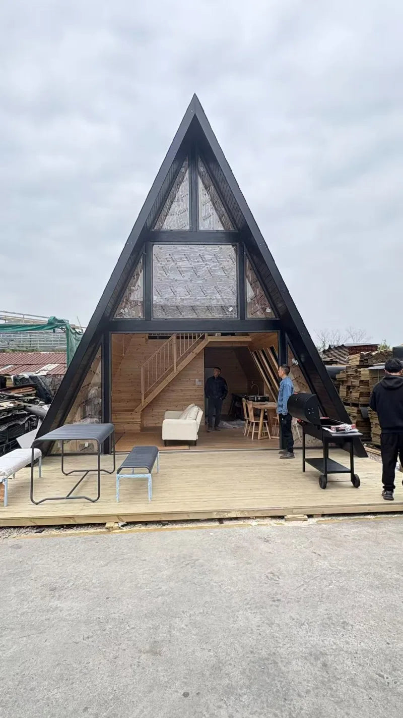 Modern Triangle A Frame House Prefabricated Tiny Cabin Portable Modular Wooden Villa Outdoor Living Home