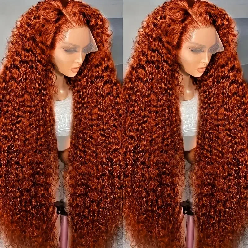 250 Density 350 Orange Ginger Curly Human Hair Wigs