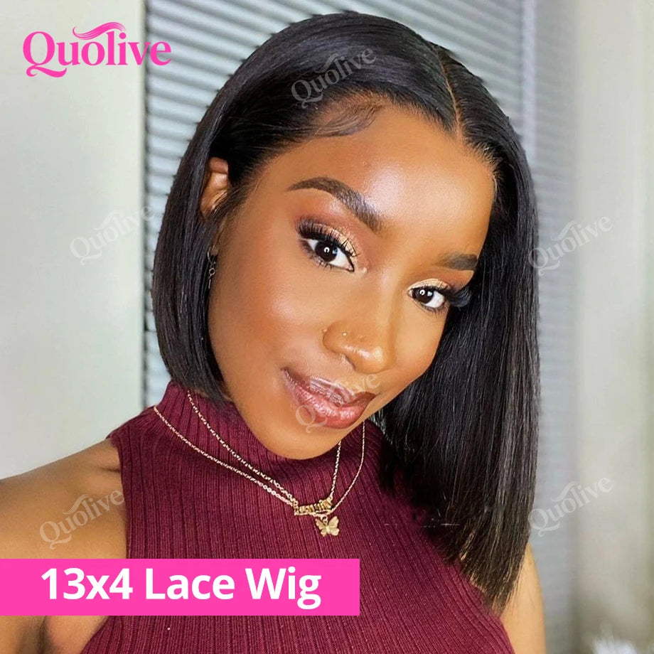 Short Bob Wig Human Hair Wear And Go Glue less Wigs 5x5 Hd Lace Closure Wig 13x6