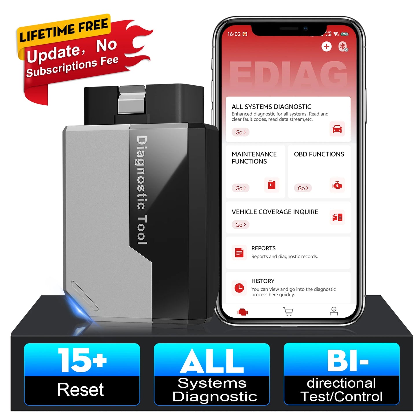 Car Diagnostic Tools All system 15 Resets Bi-directional Auto Scanner OBD2