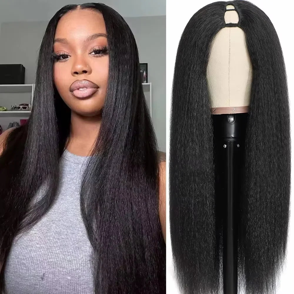 30 32 Inch Long Kinky Straight U Part Wigs Human Hair Wigs V Part