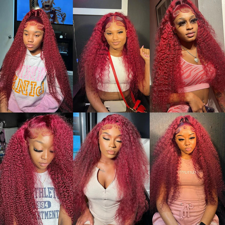 Burgundy 13x6 HD Lace Frontal Human Hair Wig Deep Water Wave Curly Lace Front Wig