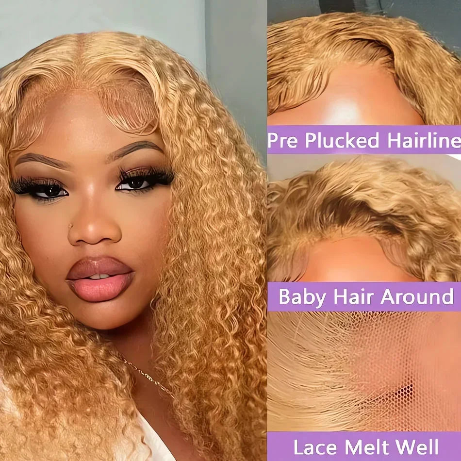 Blonde Wig Human Hair 13X6 Lace Front Wig Curly Colored