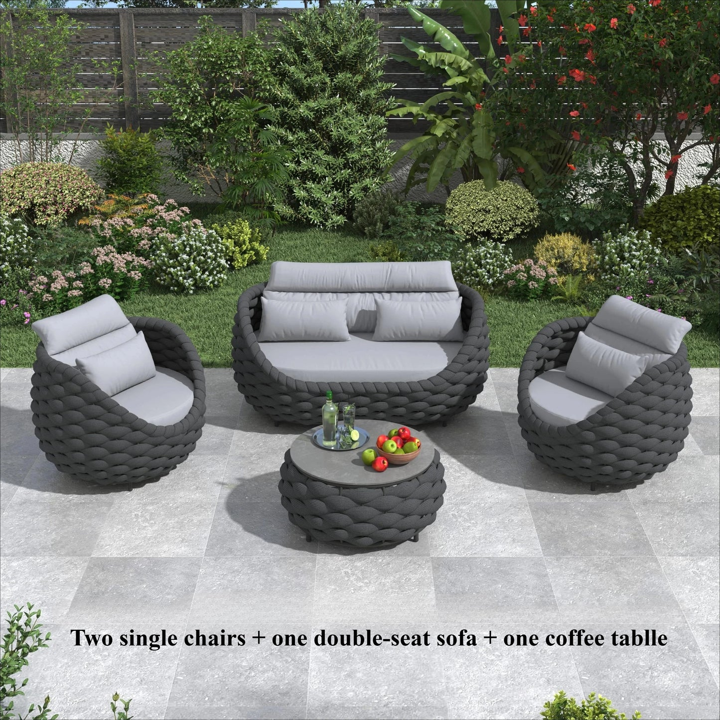 Woven Rope Patio Chair Set Aluminum Outdoor Furniture 2 Piece