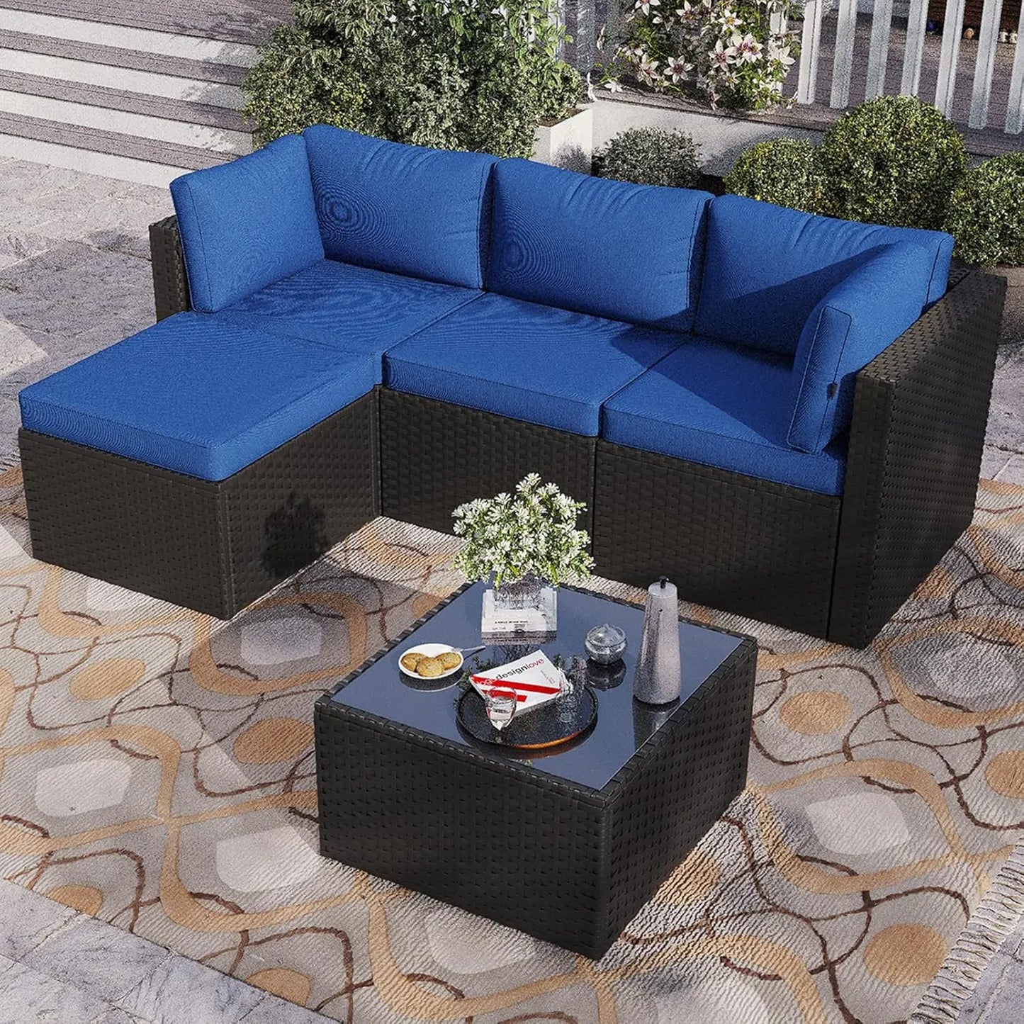 2026：Outdoor Patio Furniture , 5-Rattan Pieces  All-Weather Sectional