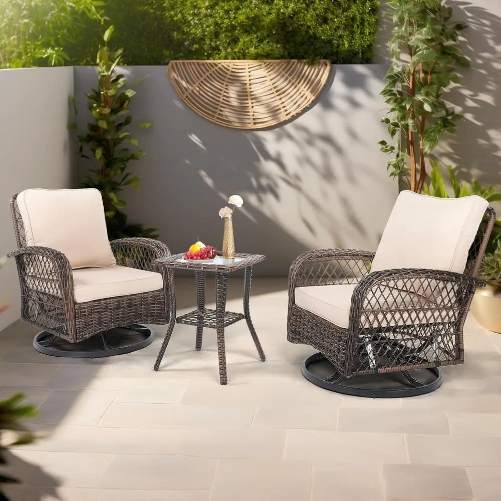 3-Piece Patio Furniture Set,  Swivel Rocking Chairs for  2, Outdoor Swivel Bistro Chairs, Porch Chairs with Bistro Table