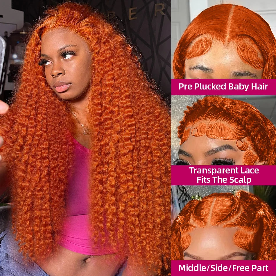 Deep Wave 40 Inch Ginger Orange Vietnamese 13x6 Lace Front Wigs