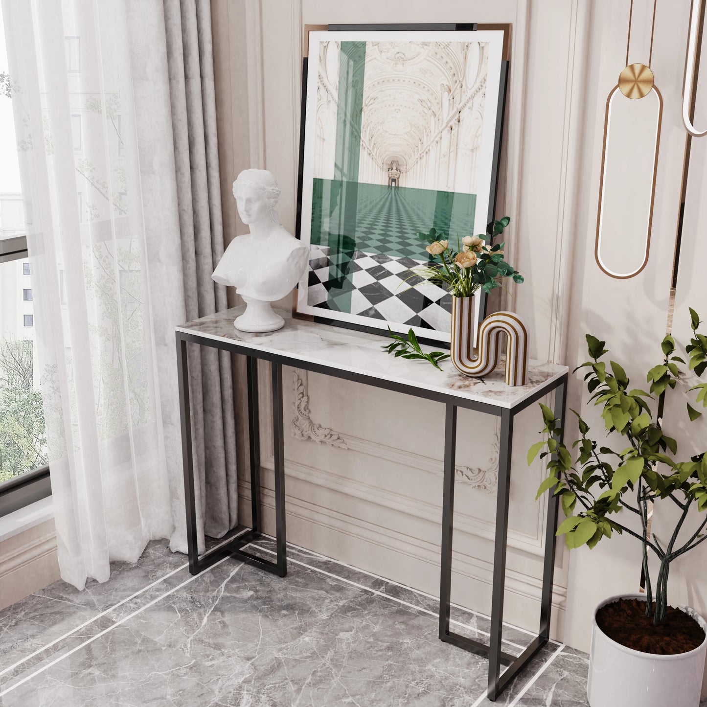 Marble Console Table Modern Accent Side Stand Sofa
