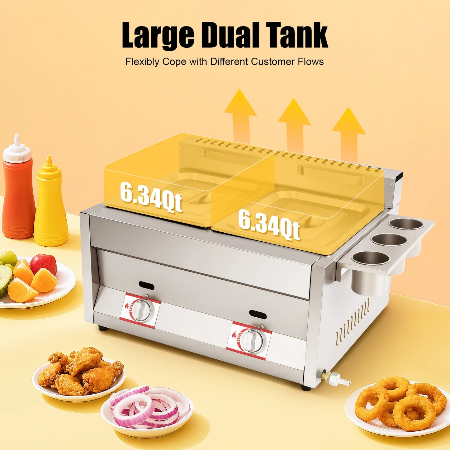 Dual Tank Commercial Gas Deep Fryer 6L Stainless Steel