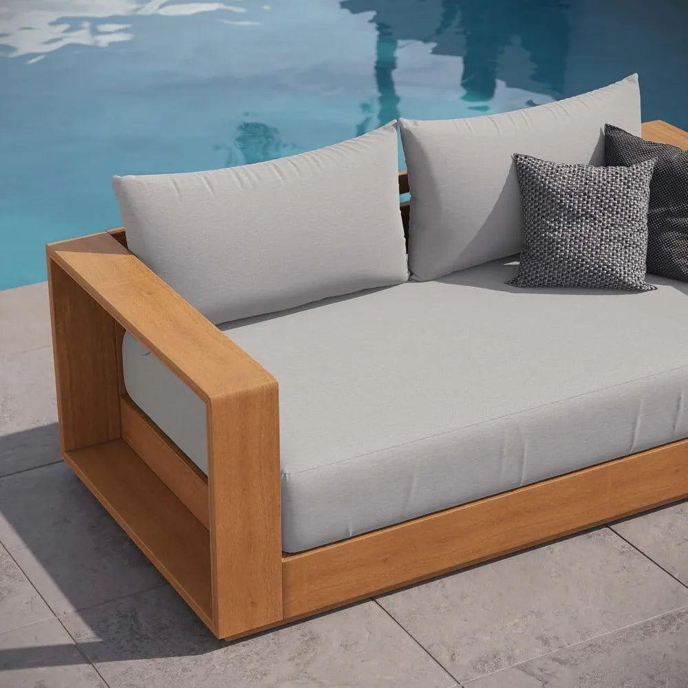 Acacia Wood Outdoor Loveseat in  Patio Natural Light Gray with Weather-Resistant Cushions
