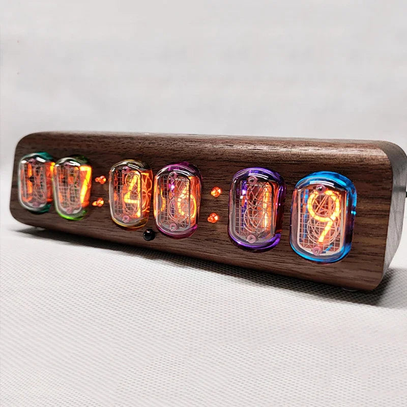 Wood Nixie Tube Clock Retro Alarm Table Clock Digital Watch Soviet Union In12 Tube Electronic Desktop Clocks Black Walnut Gift