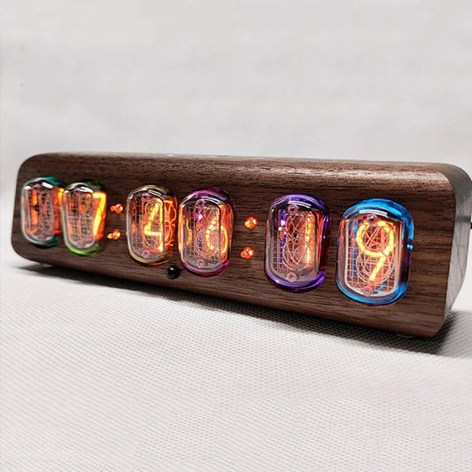 Wood Nixie Tube Clock Retro Alarm Table Clock Digital Watch Soviet Union In12 Tube Electronic Desktop Clocks Black Walnut Gift