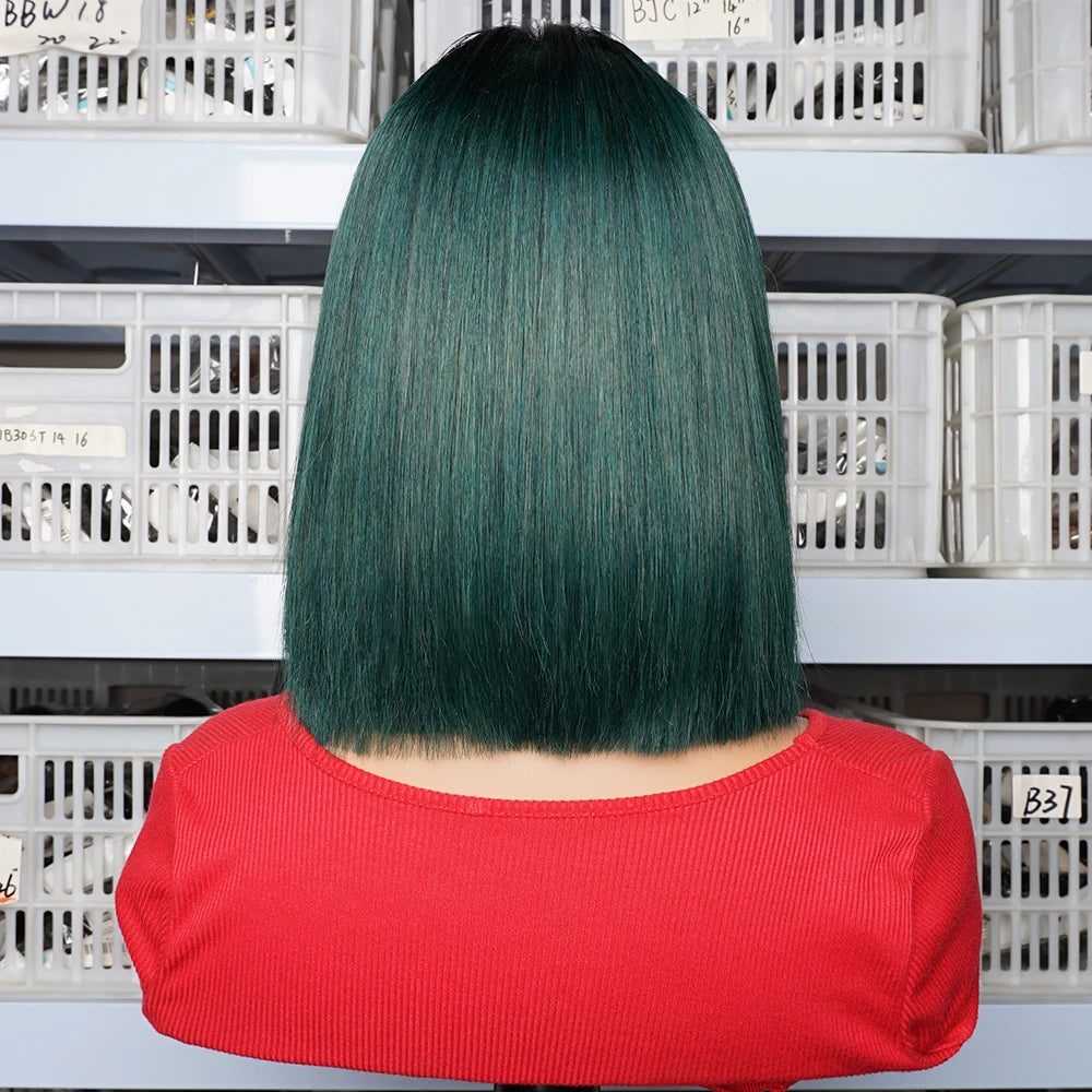 Green Short Bob Wig 2*4 Lace Wig Middle Part 300% Bone Straight