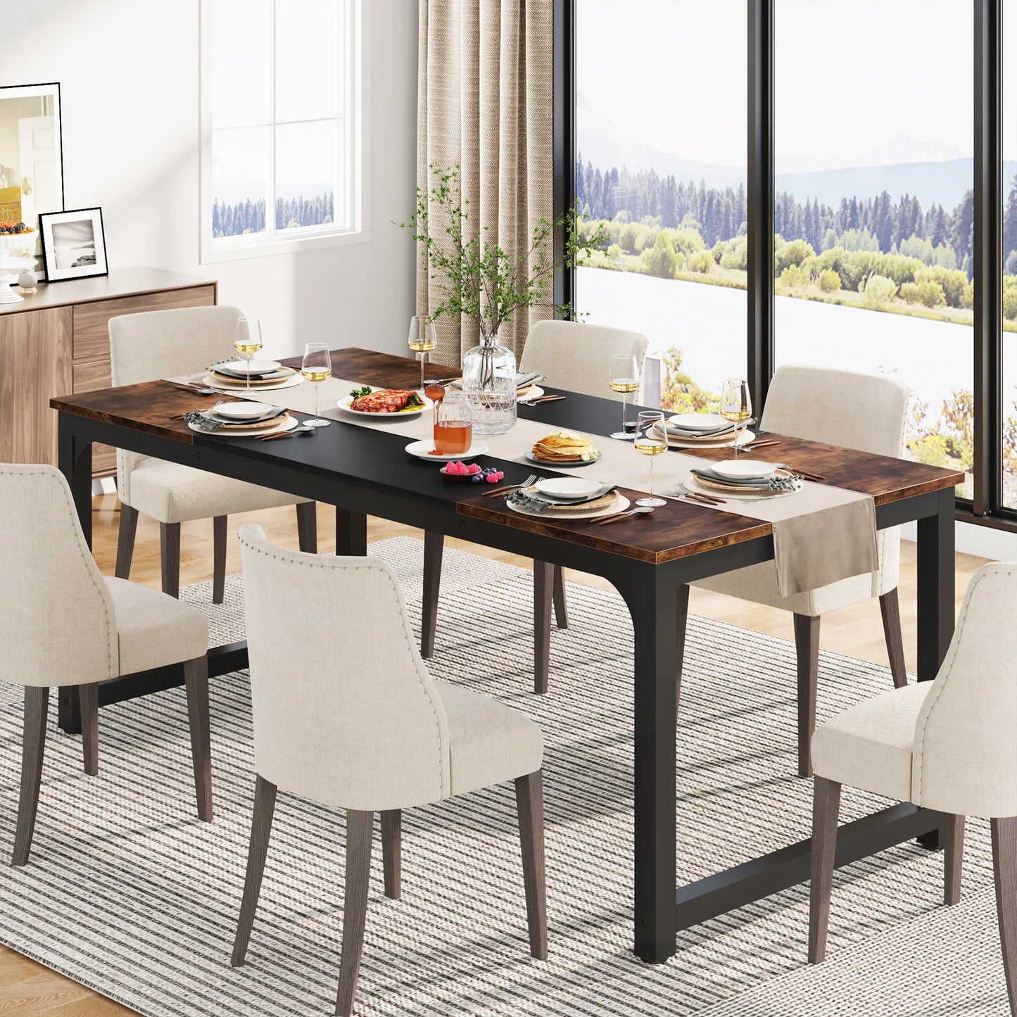 Dining Table, Industrial Kitchen Table for 6-8 Person,