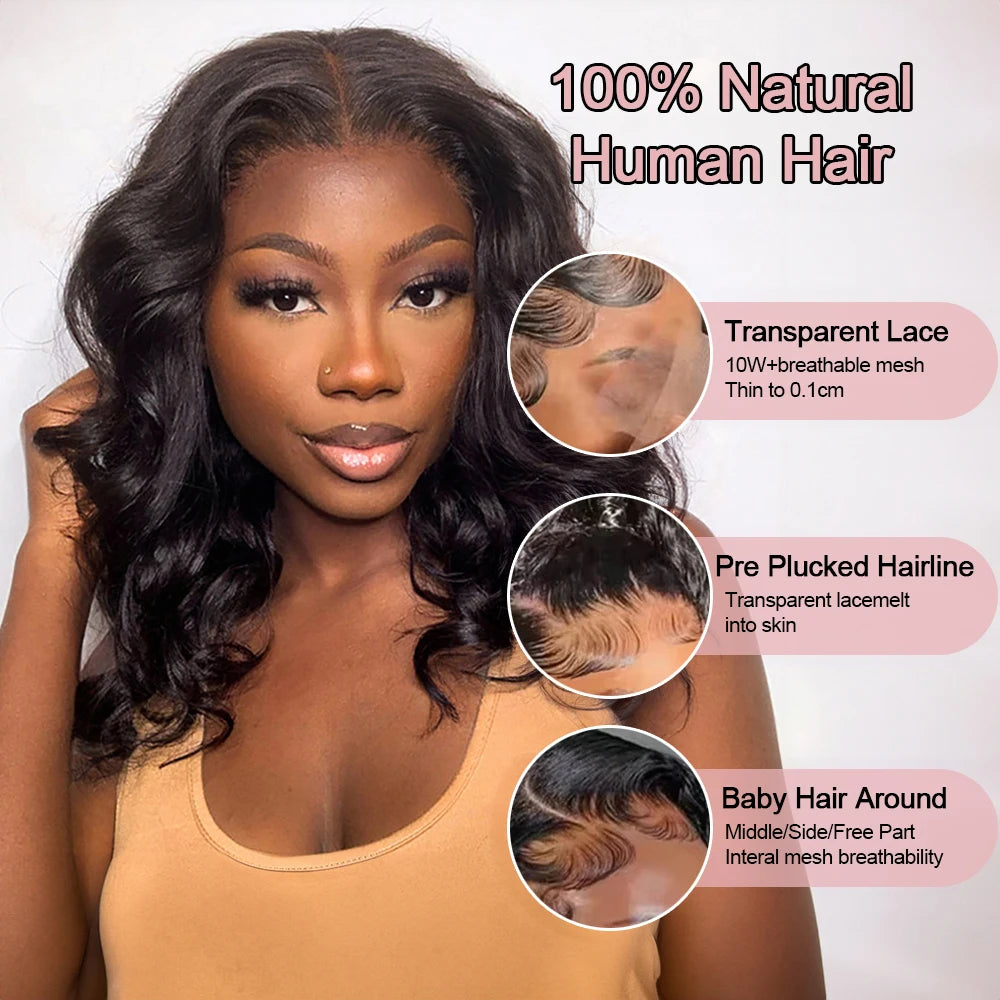 Glueless Bob Wig Natural Body Wave Brazilian Human Hair