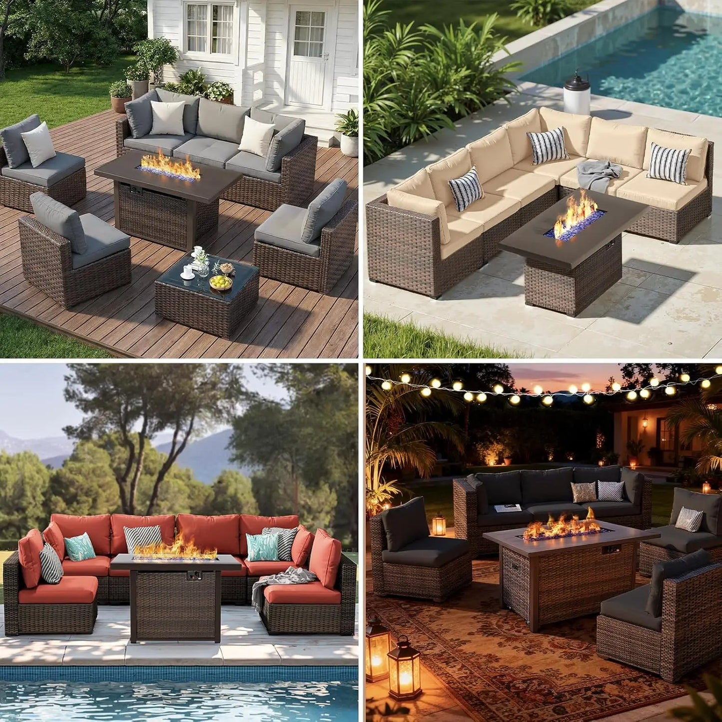 7-Pieces Patio Furniture Sets Outdoor Sectional Sofa